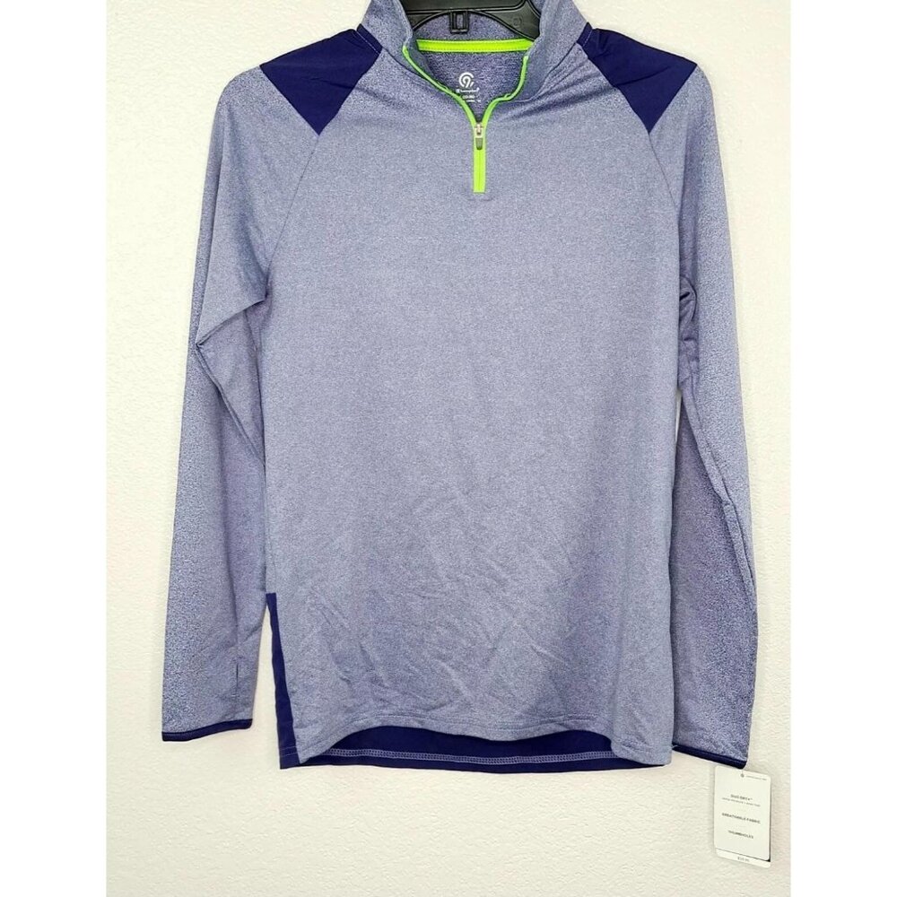 Champion Boys Long Sleeve Quarter-Zip Athletic Shirt XL 16/18 Blue & Neon Green